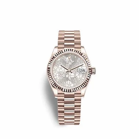 Rolex Datejust 31 Rose Gold - Fluted / Silver - Floral / President 278275-0045