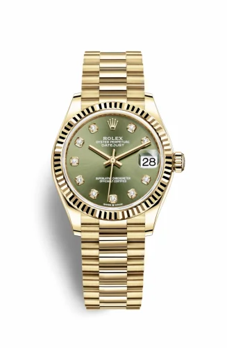 Rolex Datejust 31 Yellow Gold / Fluted / Olive - Diamond / President 278278-0011