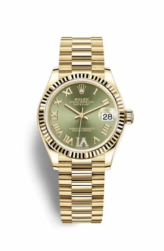Rolex Datejust 31 Yellow Gold / Fluted / Olive - Roman / President 278278-0030