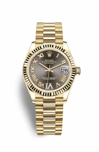 Rolex Datejust 31 Yellow Gold / Fluted / Grey - Roman / President 278278-0032