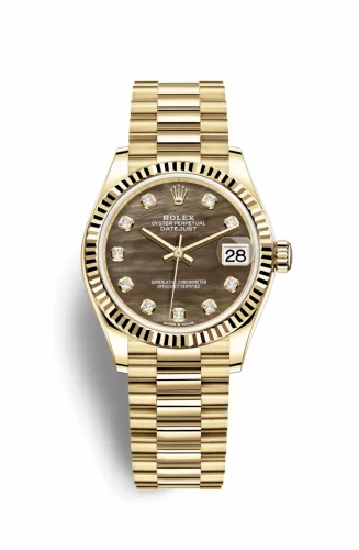 Rolex Datejust 31 Yellow Gold / Fluted / Black MOP / President 278278-0038