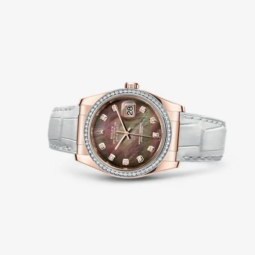 Rolex Datejust 36 Everose Strap Black Mother of Pearl Diamonds 116185-0004