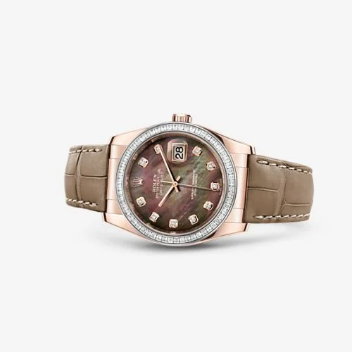 Rolex Datejust 36 Everose Strap Black Mother of Pearl Diamonds 116185bbr-0008