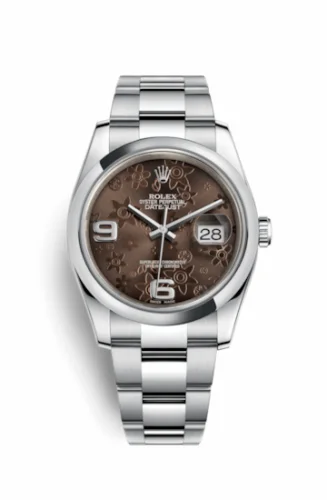 Rolex Datejust 36 Stainless Steel Domed / Oyster / Chocolate Floral 116200-0073