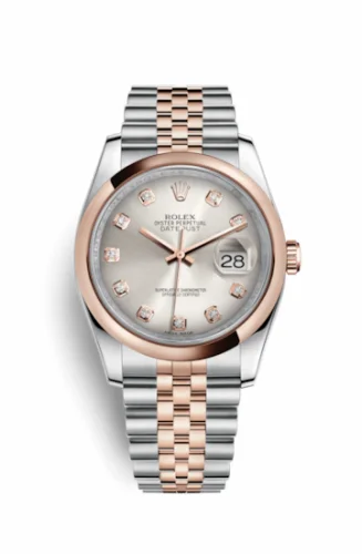 Rolex Datejust 36 Rolesor Everose Domed / Jubilee / Silver Diamond 116201-0063