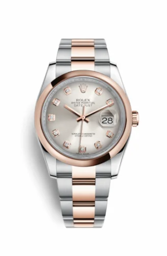 Rolex Datejust 36 Rolesor Everose Domed / Oyster / Silver Diamond 116201-0080