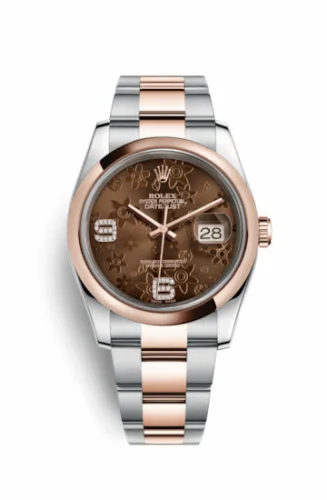 Rolex Datejust 36 Rolesor Everose Domed / Oyster / Chocolate Floral 116201-0105