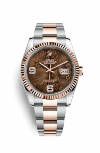 Rolex Datejust 36 Rolesor Everose Fluted / Oyster / Chocolate Floral 116231-0106