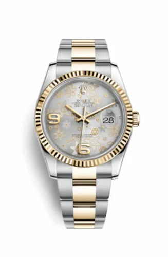 Rolex Datejust 36 Rolesor Yellow Fluted / Oyster / Silver Floral 116233-0182