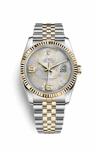Rolex Datejust 36 Rolesor Yellow Fluted / Jubilee / Silver Floral 116233-0215