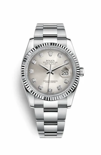 Rolex Datejust 36 Stainless Steel Fluted / Oyster / Silver Diamond 116234-0136