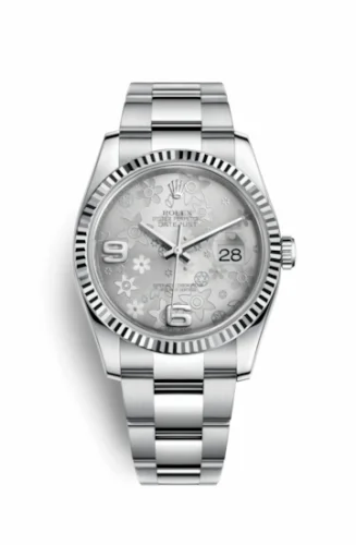 Rolex Datejust 36 Stainless Steel Fluted / Oyster / Silver Floral 116234-0143