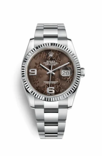 Rolex Datejust 36 Stainless Steel Fluted / Oyster / Chocolate Floral 116234-0145