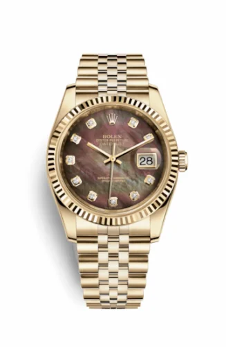 Rolex Datejust 36 Yellow Gold Fluted / Jubilee / Black MOP 116238-0057