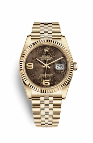 Rolex Datejust 36 Yellow Gold Fluted / Jubilee / Chocolate Floral 116238-0081
