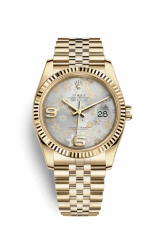 Rolex Datejust 36 Yellow Gold Fluted / Jubilee / Silver Floral 116238-0082