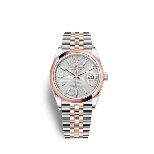 Rolex Datejust 36 Stainless Steel / Everose / Domed / Silver Palm / Jubilee 126201-0031