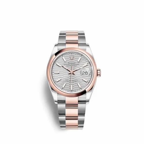 Rolex Datejust 36 Stainless Steel / Everose / Domed / Silver - Fluted / Oyster 126201-0034