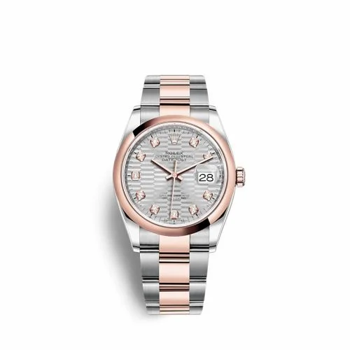 Rolex Datejust 36 Stainless Steel / Everose / Domed / Silver - Fluted - Diamond / Oyster 126201-0040