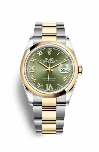 Rolex Datejust 36 Stainless Steel / Yellow Gold / Smooth / Olive Green Roman Diamond / Oyster 126203-0026