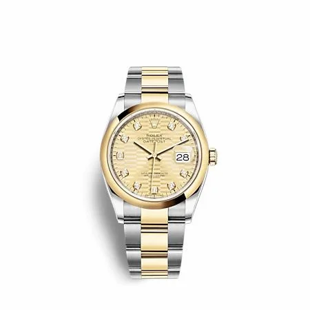 Rolex Datejust 36 Stainless Steel - Yellow Gold - Domed / Champagne - Fluted - Diamond / Oyster 126203-0046