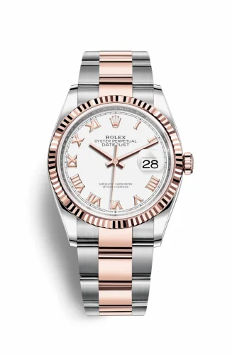 Rolex Datejust 36 Stainless Steel / Everose / Fluted / White Roman / Oyster 126231-0016