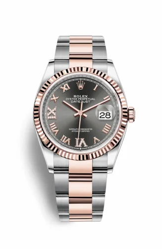 Rolex Datejust 36 Stainless Steel / Everose / Fluted / Slate Roman Diamond / Oyster 126231-0024