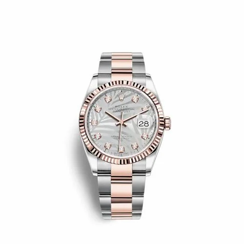 Rolex Datejust 36 Stainless Steel / Everose / Fluted / Silver - Palm - Diamond / Oyster 126231-0038