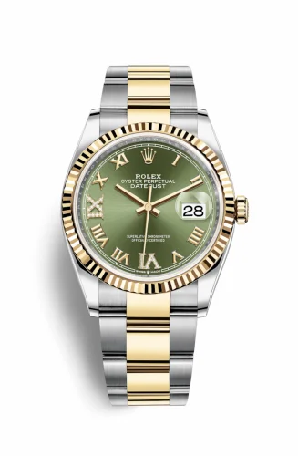 Rolex Datejust 36 Stainless Steel / Yellow Gold / Fluted / Olive Green Roman Diamond / Oyster 126233-0026