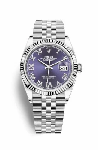 Rolex Datejust 36 Stainless Steel / Fluted / Aubergine Roman-Diamonds / Jubilee 126234-0021