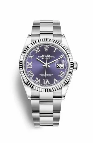 Rolex Datejust 36 Stainless Steel / Fluted / Aubergine Roman-Diamonds / Oyster 126234-0022