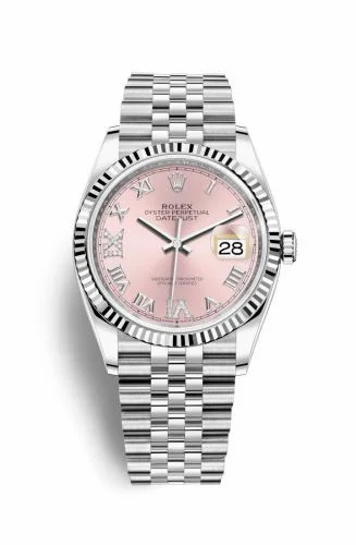 Rolex Datejust 36 Stainless Steel / Fluted / Pink Roman-Diamonds / Jubilee 126234-0031