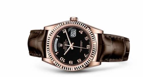 Rolex Day-Date 36 Everose Fluted / Strap / Black 118135-0076