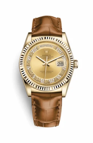 Rolex Day-Date 36 Yellow Gold Fluted / Strap / Champagne Diamonds 118138-0078