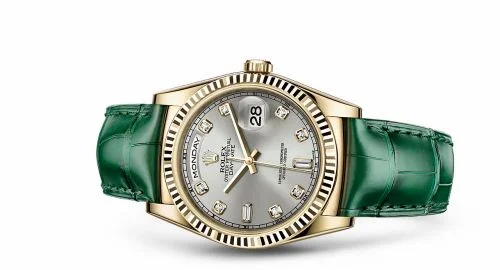 Rolex Day-Date 36 Yellow Gold / Strap / Silver Diamonds 118138-0135