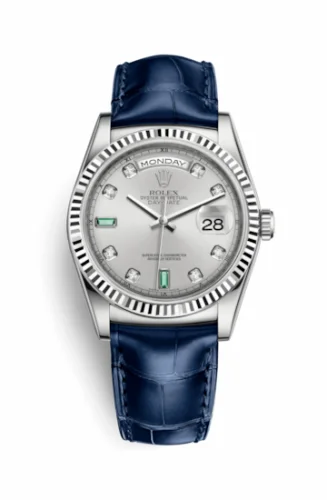 Rolex Day-Date 36 White Gold / Strap / Silver Diamond Emerald 118139-0053