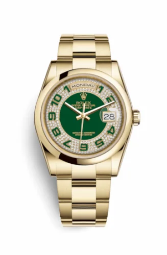 Rolex Day-Date 36 Yellow Gold Domed / Oyster / Green Paved 118208-0206