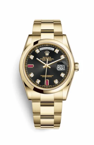 Rolex Day-Date 36 Yellow Gold Domed / Oyster / Black Diamonds Rubies 118208-0322