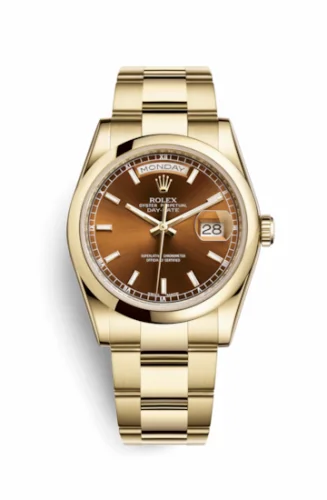 Rolex Day-Date 36 Yellow Gold Domed / Oyster / Cognac 118208-0343