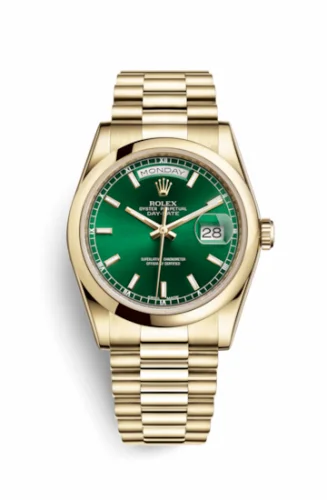 Rolex Day-Date 36 Yellow Gold Domed / President / Green 118208-0349