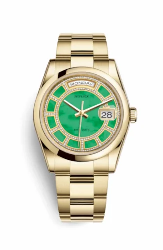 Rolex Day-Date 36 Yellow Gold Domed / Oyster / Green Jade Carousel 118208-0353