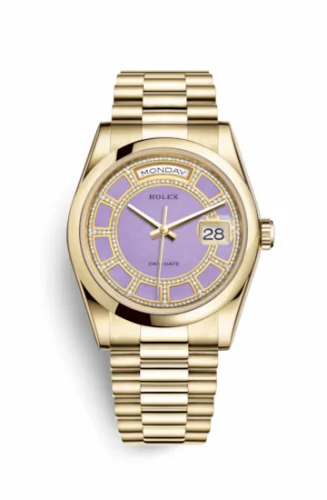 Rolex Day-Date 36 Yellow Gold Domed / President / Lavender Carousel 118208-0354