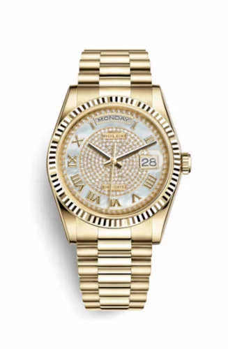 Rolex Day-Date 36 Yellow Gold Fluted / President Diamond / Paved Roman 118238-0123
