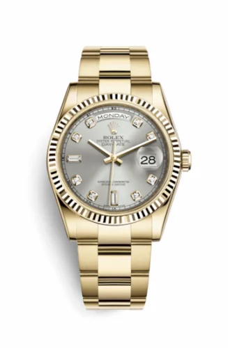 Rolex Day-Date 36 Yellow Gold Fluted / Oyster / Silver Diamonds 118238-0163
