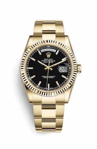 Rolex Day-Date 36 Yellow Gold Fluted / Oyster / Black 118238-0194