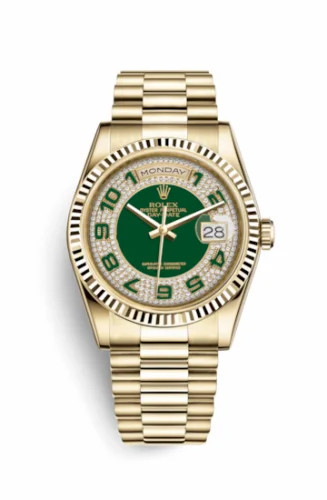 Rolex Day-Date 36 Yellow Gold Fluted / President / Green Paved 118238-0237