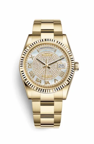 Rolex Day-Date 36 Yellow Gold Fluted / Oyster Diamond / Paved Roman 118238-0386