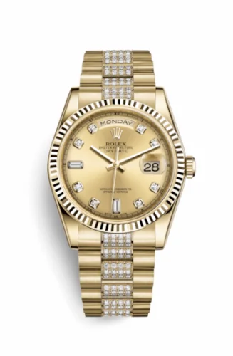 Rolex Day-Date 36 Yellow Gold Fluted / President Diamonds / Champagne Diamond 118238-0404