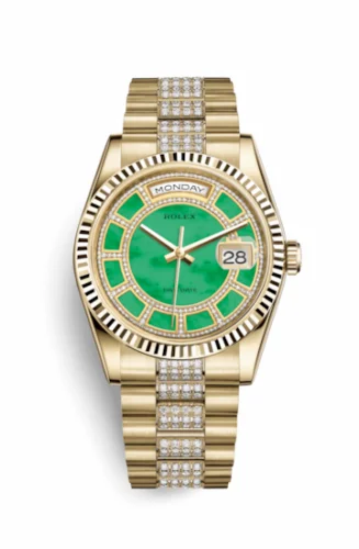 Rolex Day-Date 36 Yellow Gold Fluted / President Diamonds / Green Jade Carousel 118238-0436
