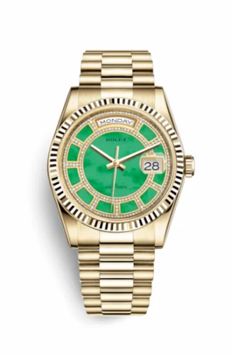 Rolex Day-Date 36 Yellow Gold Fluted / President / Green Jade Carousel 118238-0437